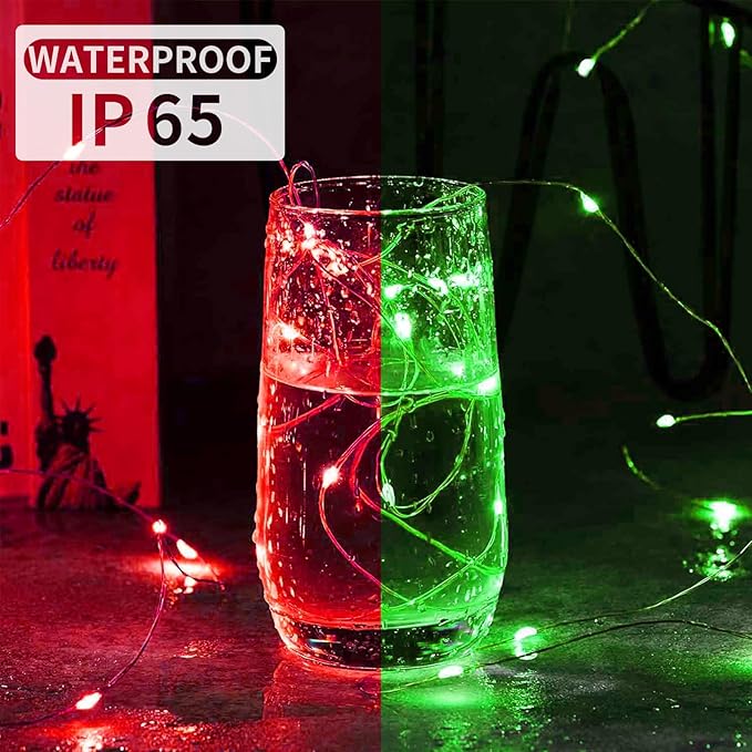 Aogist 12 Pack Fairy Lights 3 Modes 7ft 20 LED Waterproof,Battery Operated Silver Wire Firefly Starry Moon Mini String Lights for Mason Jars Christmas DIY Crafts Wedding Party Bedroom,Red&Green