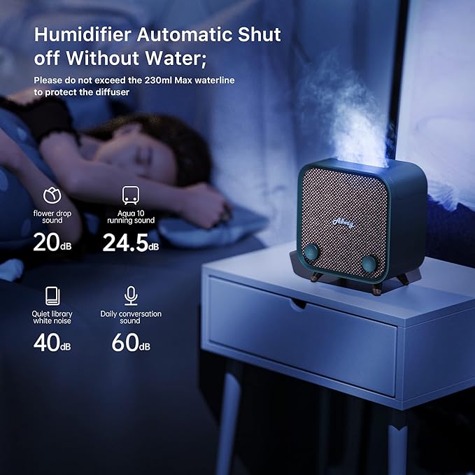 Allway Essential Oil Diffuser Humidifiers with Bluetooth Speaker, Up to 9 Hours Runtime,230ml Water Tank Capacity,6 Colors Lights Diffusers for Home Large Room Office