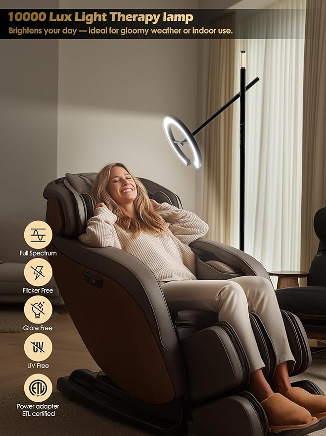 10000 Lux Light Therapy Lamp, LED UV-Free Sunlight Lamp, Smart Floor Lamp with Remote & App Control, Stepless Adjustable Brightness & Color Temps, Happy Lamp Light Therapy, Full Spectrum Sun Lamp