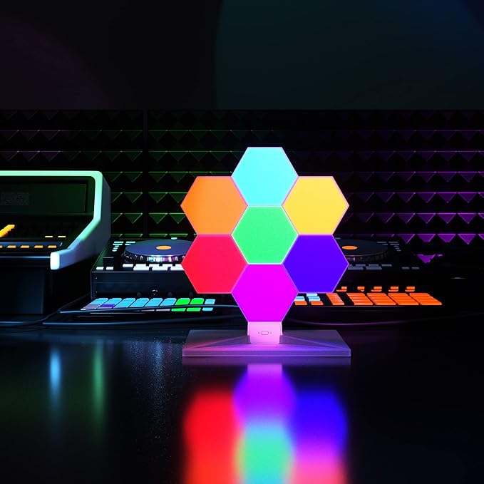 Yescom APP Control 7 Pack Smart LED Light Panels Hexagon Smarter Plus Kit Works Alexa, Google Assistant Hexagonal Modular Voice Music Control Dynamic Lamp for Gaming Setup Bar Bedroom Party Decor