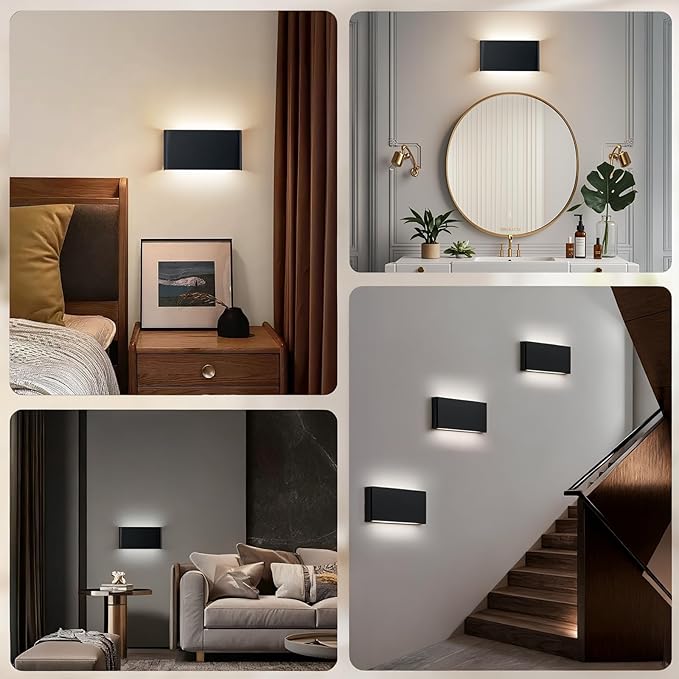 Nigaut Modern LED Wall Sconce Light, 15W 3000k-6500k Adjustable Black Bathroom Vanity Light Fixtures for Hallway Bedroom Stairwell Up and Down Lights Indoor/Outdoor 4-Pack