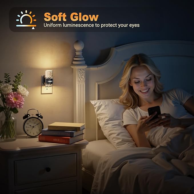 JandCase Motion Sensor Night Light, Night Lights Plug Into Wall, 3000k LED Dimmable Night-Lights with Adjustable Brightness, 0-100Lm, Motion Activated Nightlight for Bathroom, Hallway, Bedroom
