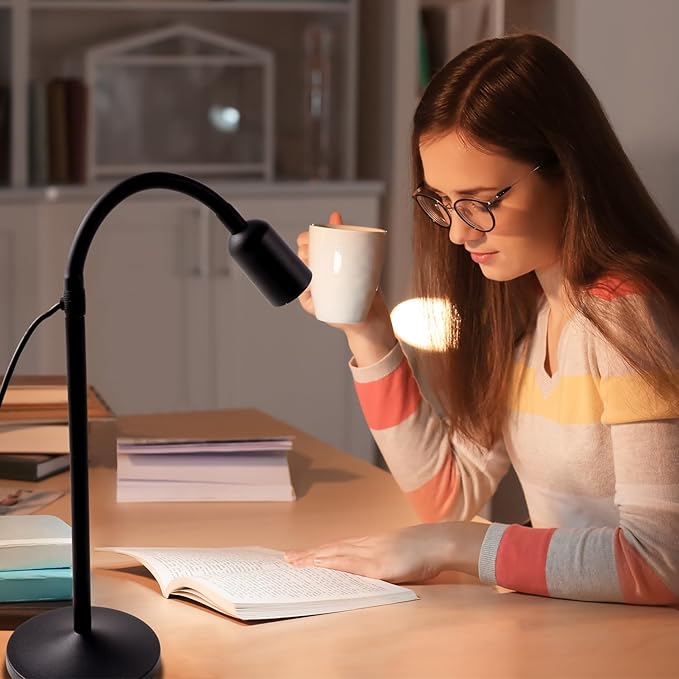 DAMI Dimmable LED Desk Lamp USB Powered, 3 Color Modes Flexible Gooseneck Reading Light, Eye-Caring Small Table Lamp for Home Office Study Bedroom Dorm Bedside - Black