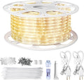 SURNIE LED Rope Lights Outdoor Warm White, Waterproof 100FT Cuttable 3000K Soft Lighting Indoor 110V Connectable Flexible Clear Tube for Bedroom Outside Garden Deck Patio Camping Decor, Not Flat Strip