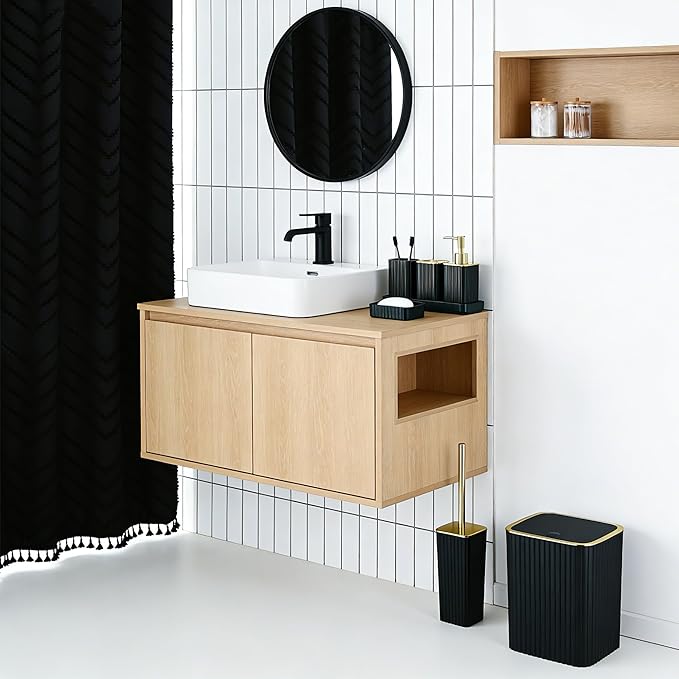 Bathroom Accessories Set-23Pcs Set, Complete Bathroom Decor, Bathroom Set with Shower Curtain & Liner Sets, Trash Can, Soap Dispenser,Modern Bath Essentials (Black, Bath Set+Shower Curtain&Liner Set)