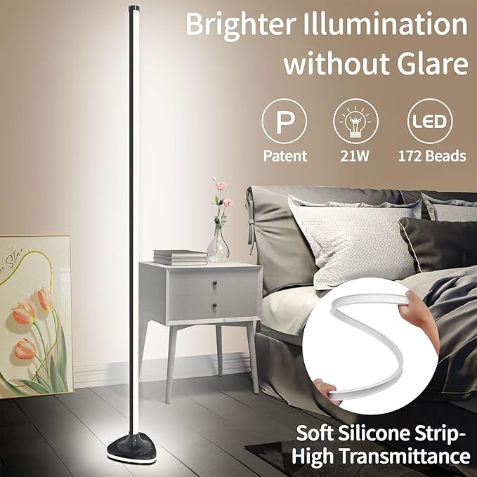 LanSuper Corner Floor Lamp,Smart RGB LED corner Floor Lamps with Luminous Base,21W 1800LM Super Bright Floor lamp with APP&Remote,LED corners lamp with Music Sync&16Million Colo,Ambient Lighting-Black