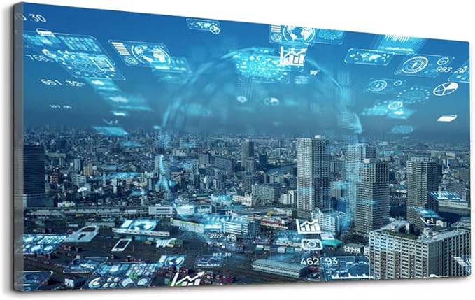 Wibinuki Wall Art Wall Decor Wall Paintings Smart city and communicion network G. IoT (Internet of Things). for Living Room Bedroom Bathroom Home Decor Can Be Hung Directly 20"x 40"