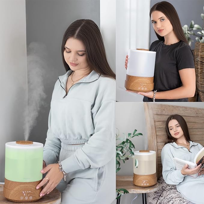 BlueHills Premium 2500 ML Set of 2 Extra Large Essential Oils Diffusers for Big Rooms High Mist Output XL Huge Capacity Adjustable Cool Mist Great Gift – Wood Grain and a Design