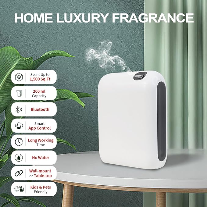 Scent Air Machine for Home, 1500 Sq. Ft Coverage Waterless Essential Oil Diffuser with Smart Cold Air Technology, Bluetooth Fragrance Diffuser for Large Room, Hotel, Spa, Office