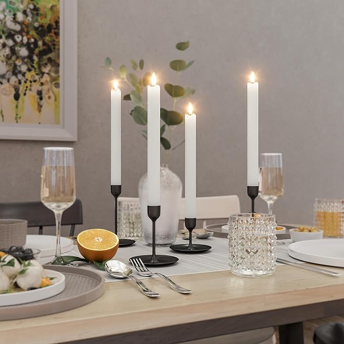 Patiphan Rechargeable Flameless Taper Candles with Charging Station, 6 Pcs Real Wax LED Taper Candles Flickering with Remote&Timer, 3D Flame Candlesticks for Home Wedding Christmas Decor (White)
