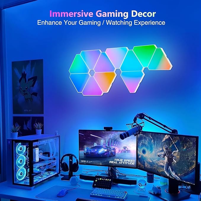 Amailtom Triangle Light 4 LED Panels for Expansion Only, Triangle Lights for Wall Dreamcolor Gaming Room Lights Decor, Smart LED Wall Light Music Sync for Gaming Setup (No Controller/Remote)