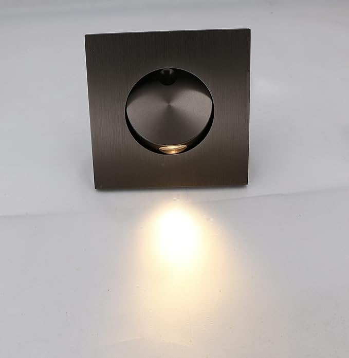 3W LED Wall Recessed Step Stair Lighting Bedside Reading Light Fixture Hidden On/Off Switch Adjustable Warm White Coffee Square