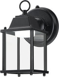 LIT-PaTH Small Outdoor LED Wall Lantern with Dusk to Dawn Photocell, 5000K Daylight White, 9.5W, 800 Lumen, Aluminum Housing Plus Glass, Outdoor Rated, 1-Pack, Black