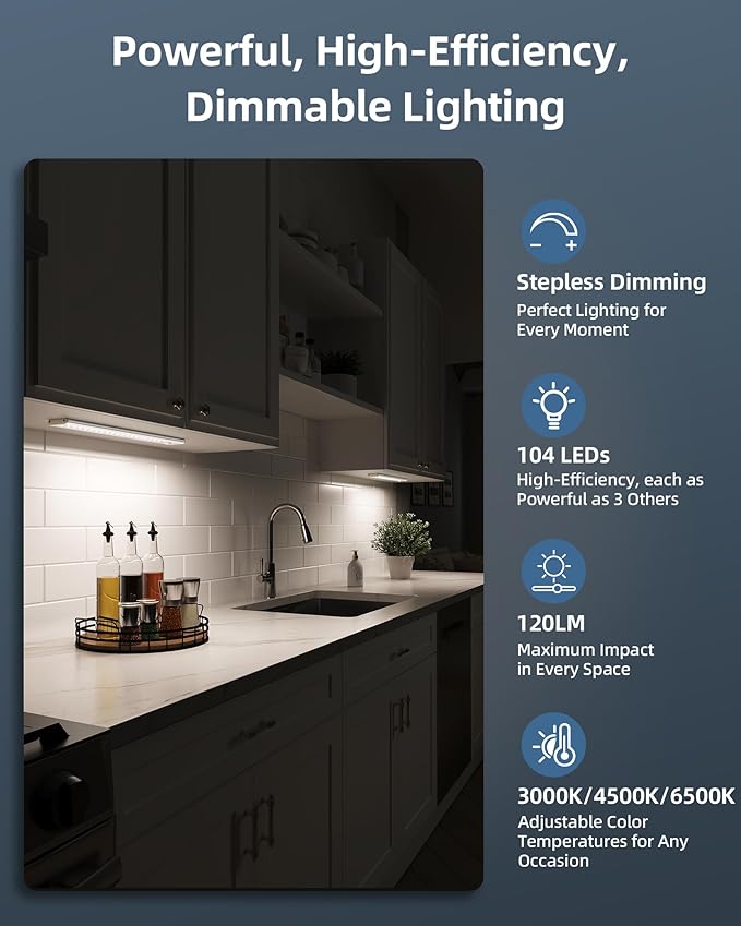 14.5inch Under Cabinet Lights, Wireless Closet Light, Motion Sensor, 3500mAh Rechargeable Battery, Magnetic, 3 Color Temps, 5 Levels Dimmable, Under Counter Lights for Kitchen (2 Pack)