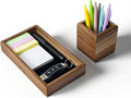 Wooden Pencil Holder with Desk Drawer Organizer Tray, Silicone Anti-Slip Pen Holder Set Aesthetic Desk Accessories for Office Home Supplies