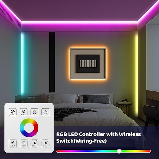 HOUHUI RF Touch Panel RGB LED Controller Kit, RGB LED Strip Lights Controller with RF Wireless Remote, Dimmable Wall-Mounted Touch Panel Controller for 5V 12V 24V 4-PIN 5050 2835 3535 Light Strips COB