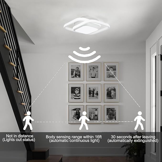 12.6Inch Motion Sensor LED Ceiling Light Indoor, 36W 6000K Mount Motion Activated Light Fixture Modern Flush Mount White Ceiling lamp for Closet Laundry Bathroom Hallway Stair Porch Basement.