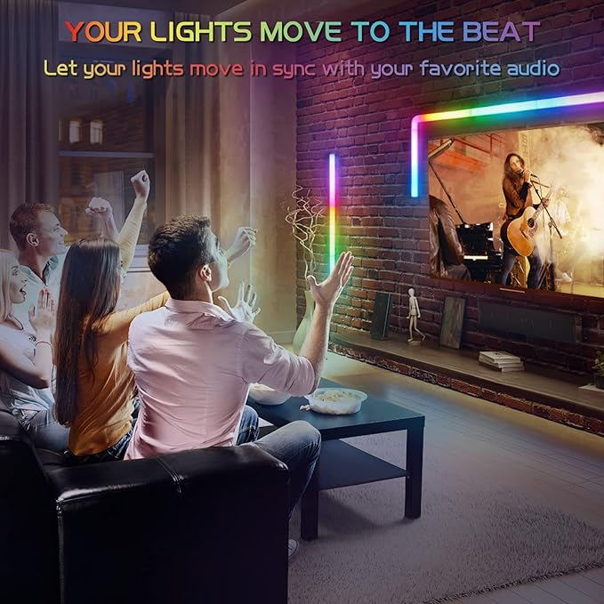 Torchlet Smart RGB Wall Light, Home Decor LED Light Bars for Gaming and Streaming, Music Sync and Ambiance Glide Lights with 256 Dynamic Scenes, 6 Pcs and 2 Corner