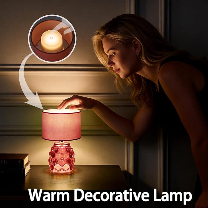 MJ PREMIER Pink Rechargeable Table Lamp Battery Powered Lamp Dimmable Touch Control 3 Color Night Light, Wireless Portable Desk Lamp with USB for Girls Bedroom, Nightstand Kids Room, Home Decor
