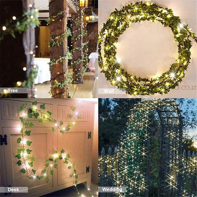 Comtelek 12 Pack Fake Vines for Room Decor with 100 LED String Light Artificial Ivy Garland Hanging Plants Faux Greenery Leaves Bedroom Aesthetic Decor for Home Garden Wall Wedding