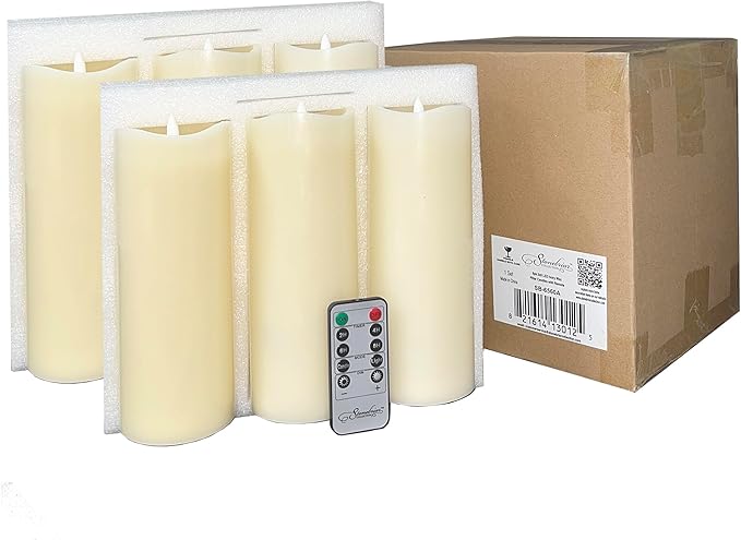 Stonebriar 3 Count Ivory Real Wax 3x8 Flameless LED Pillar Candles with Remote and Timer