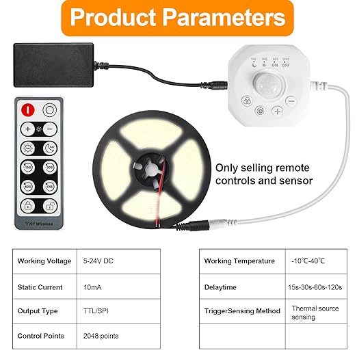 SUPERNIGHT Dimmer Switches for Led Lights, Pir Motion Sensor Switch for COB SMD5050 2835 Strip, DC 5-24V Dimming Controller with Remote for Gun Safe, Kitchen Cabinet, Pantry, Closet led Lighting