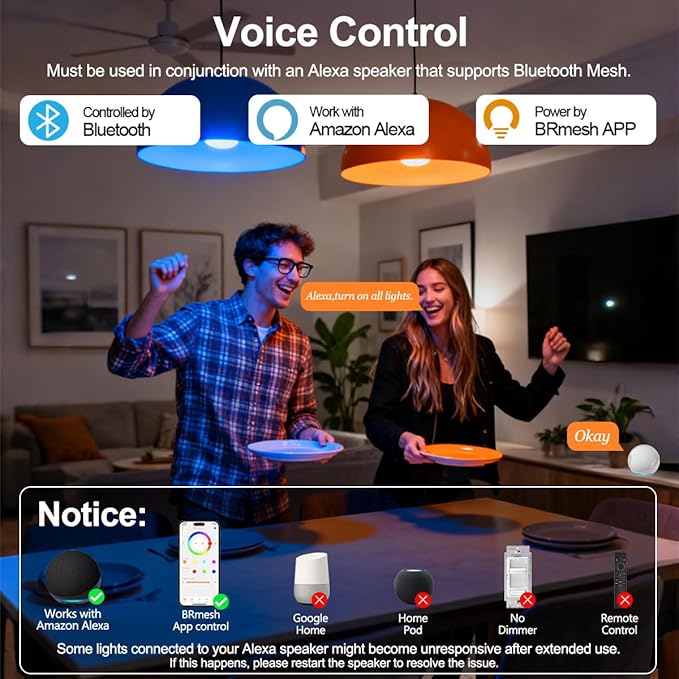 ILC G25 Globe Light Bulbs, App-Controlled Vanity Light Bulbs via Bluetooth Mesh,1600 Million Colors, 600LM, 6W, 60W Equivalent, 2700K Warm White, CRI>95+, E26 Base, Dimming via app only, 6 Pack