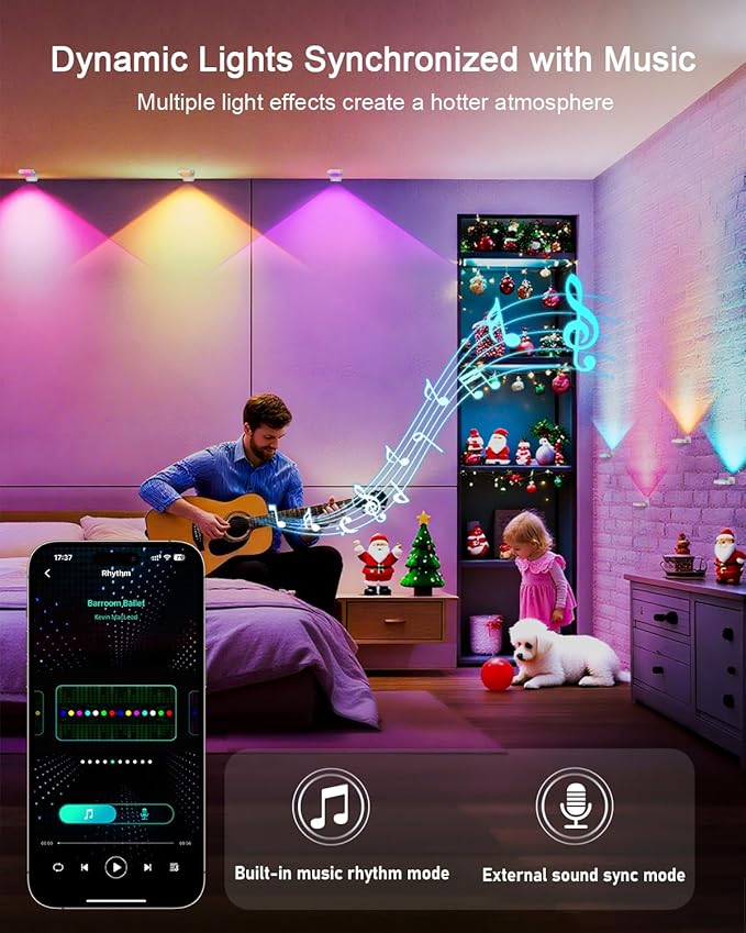 Smart Permanent Outdoor Lights, 100FT 60LEDs Color Changing RGB IC Wall Lights, APP & Remote Control, Music Sync, Dynamic Lighting for House, Living Room, Ceiling, Eave Party Xmas Decoration