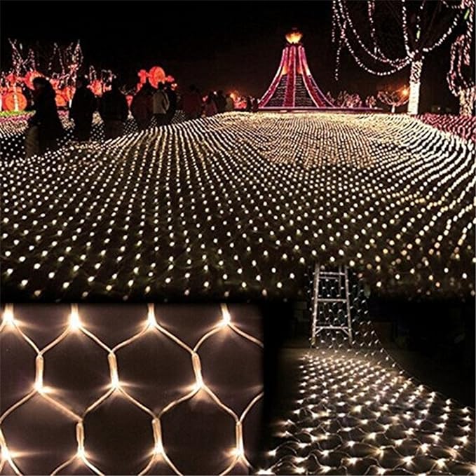 LED Net Mesh String Fairy Light Warm White, 9.8ft x 6.6ft 204 LEDs 8 Modes, LED Indoor Outdoor String Lights Waterproof Wedding Party Garden Room Christmas Holiday Decorative Light