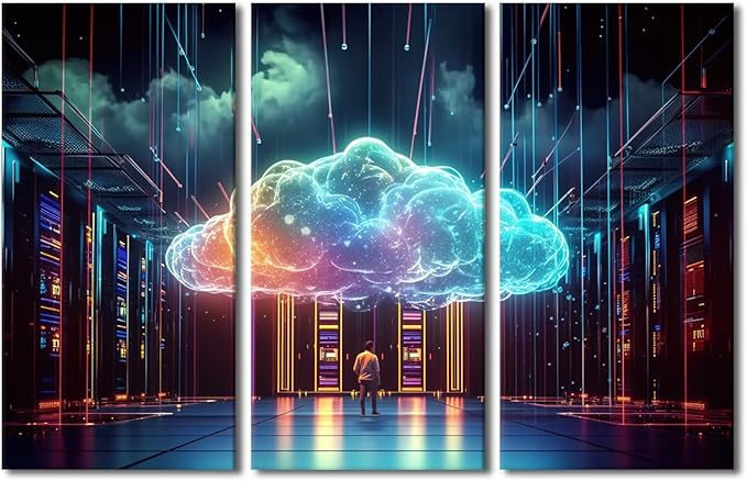 TUMOVO Modern Wall Decor 3 Panels Artificial Intelligence and Cloud Services Posters and Prints Business and Technology Concepts Artwork for Home Wall Decorations, Ready to Hang, 42" Wx28 H