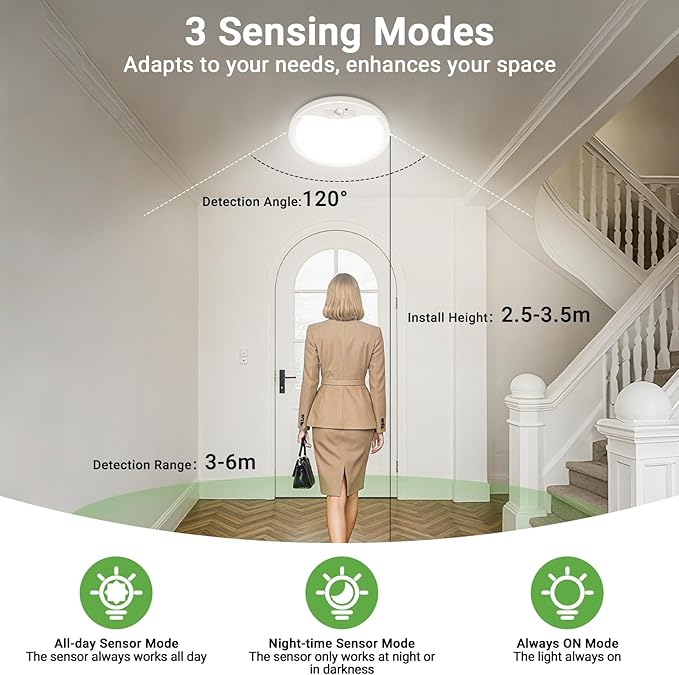 zemty 4Pack 12inch Motion Sensor Ceiling Lights Wired, 24W 2400lm 3CCT/3 Mode/30-120s Timer, Bright Black LED Flush Mount Light Fixture Motion Activated for Closet Pantry Hallways Stairwells Garage