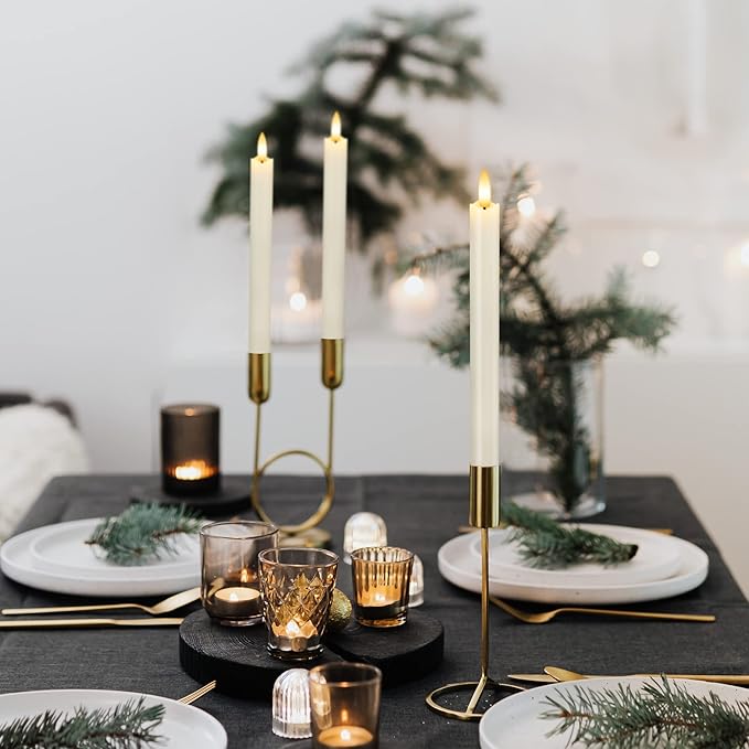 Real Wax Flameless Taper Candles with Remote Timer,Battery Operated LED Candles Set with 3D Flickering Flame,9.6" Realistic Dripless Candlesticks for Wedding Home Decor,6 Pack White