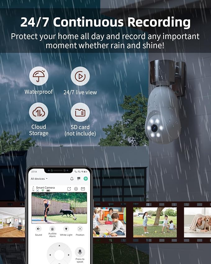 2K Light Bulb Security Camera, 360° Motion Tracking 2.4Ghz WiFi Camera Wireless Outside, Full-Color Night Vision Indoor/Outdoor Camera, SD&Cloud Storage, E27/E26 Light Socket Security