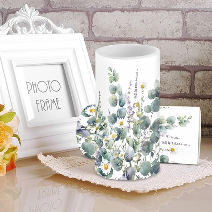 Floral Leaves Flameless Candles 2 Pack 6 x 3 inch Battery Operated Candles with Multicolor Timer Remote Control LED Fake Candles for Warm Light Dinner Table Home Decor