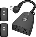 HBN Outdoor Wireless Remote Control Outlet Plug,Weatherproof Heavy Duty Power Strip,Indoor Electrical Plugs for Light Switch,6-inch Cord,100ft Range, 2 Remote Controls(15A,Dual 3-Prong Outlets)
