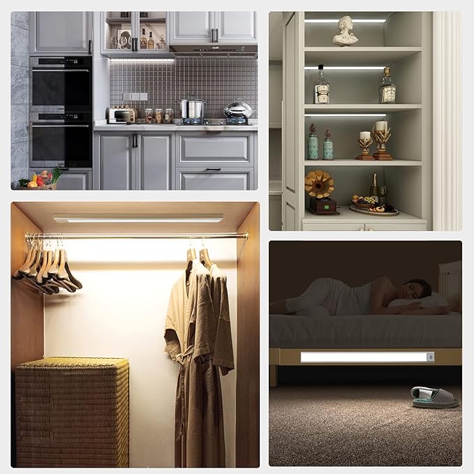 70-LED Motion Sensor Cabinet Light,Under Counter Closet Lighting, Wireless USB Rechargeable Kitchen Night Lights,Battery Powered Light,Uniform Light for Wardrobe