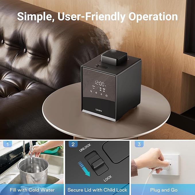 Stainless Steel Humidifier, 3L Warm Mist Humidifier, Easy Clean with Warm Steam Humidifier, Healthy Air Mist Humidifiers for Bedroom Living Room, with Sleep Mode and Auto-off Setting