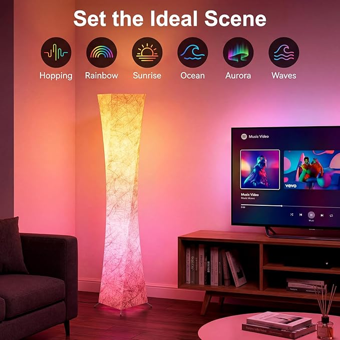 Floor Lamp, RGB Color Changing Led Smart Lamp, Music Sync, APP Remote Control, 62'' Standing Lamp for Living Room Bedroom Game Room