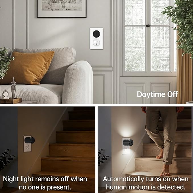 LED Motion Sensor Night Lights,Plug-in Motion Activated Night Light,5000K Daylight,Bedroom, Hallway,Bedroom,Kitchen, Stairways, Non-Dimmable,4 Pack