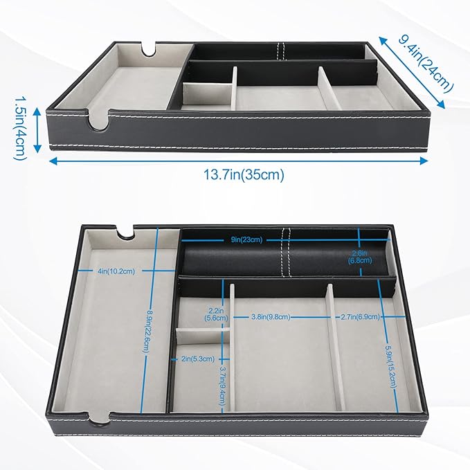 ProCase 1 Layer Valet Tray for Men, PU Leather Nightstand Organizer with Charging Slot for Bedside Table Desk Top -Black