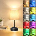 Small Cordless Table Lamp Rechargeable,5000mAh Battery Operated Desk Lamp,3 Colors & 7 RGB Stepless Dimmable,Touch Ambient Light for Bedside,Bedroom,Dining Room,Living Room,Black,FlaxenShade