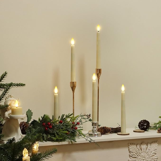 8PCS Flameless Flickering Taper Candles with 2 Remote Control and Timer, 8 Inch 3D Wick Floating Flickering Flame, Battery Operated LED Window Candle Lights, Christmas Home Wedding Decor (Ivory)