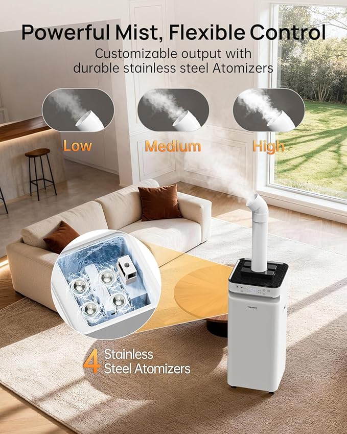YOKEKON Humidifier Large Room 22L/5.8gal, 2500sq.ft Whole House Humidifiers for Home, Large Humidifier for Bedroom, Cool Mist Humidifiers for Bedroom Living Room Plants Office Commercial Area, White