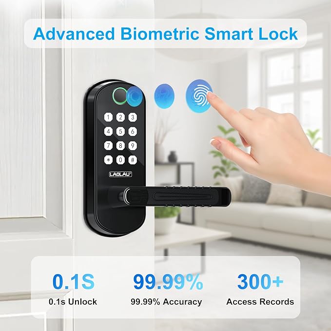 B04 Fingerprint Electronic Door Lock with Keypad and Handle – Keyless Entry Smart Door Lock, Remote APP Control, Code Unlock, Matte Black, Smart Locks for Front Door, Home, Office Use