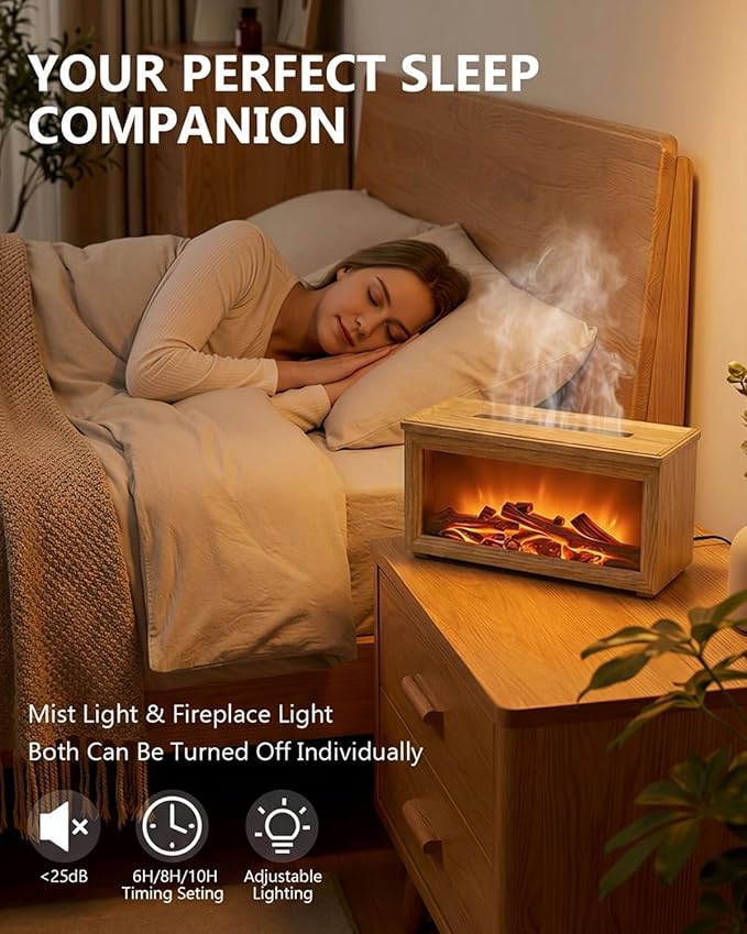 Essential Oil Diffuser, 7-Color Fireplace Fire Flame Aromatherapy Humidifier, 280ml Ultrasonic Aroma Diffuser Valentine's Day Gift with Time Sets and Remote Control for Bedroom Home Yoga Office