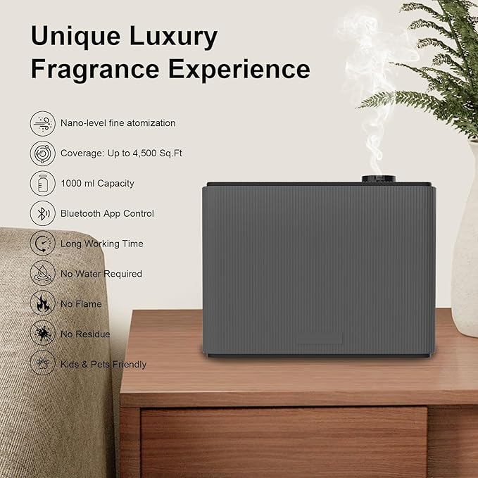 Smart Scent Air Machine 1000ML, Luxury Fragrance Diffuser Cover Up to 4500 Sq. Ft., Waterless Cold Air Diffuser for Home, Aromatherapy Diffuser for Essential Oils Large Room, Dimgray