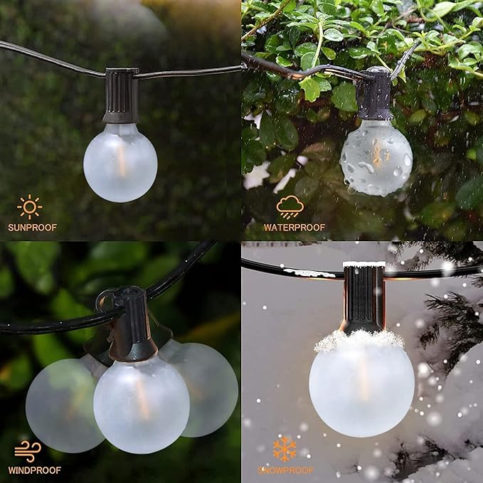 GOOTHY 50Ft LED Outdoor Patio String Lights - Waterproof Globe Lights with 52 Shatterproof Frosted Bulbs, Connectable for Wedding, Party, Christmas & Garden Decor, Black Wire