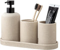 Bathroom Accessories Set, 6 PCS Modern Bathroom Accessory Set with 13.5 OZ Soap Dispenser, Toothbrush Holder, Vanity Tray, Tumbler, 2 PCS Qtip Holders (Beige 4PCS)