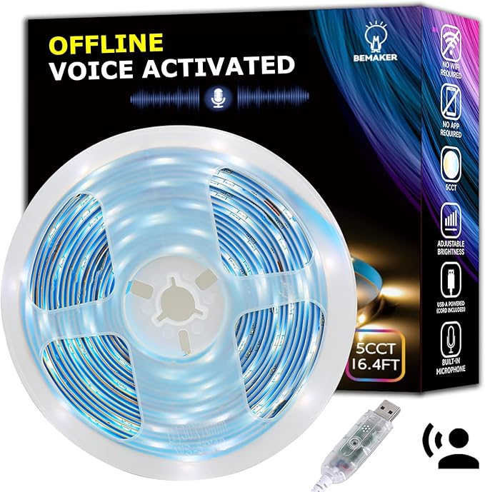 AI Voice Activated Under Bed Lights Strip, Dimmable White 2700-5000K, Kids Smart Night Lights 16.4ft, Strong Adhesive USB Powered No Smart Hub & App & Wifi Needed for Cabinets Reading Kitchen Mirror