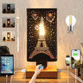 Industrial Table Lamp with USB Ports and Outlet, Rustic Dimmable Bedside lamp with Charging Station, Metal Square Shadow Nightstand Lamp, Night Light for Kids Bedroom Living Room End Tables